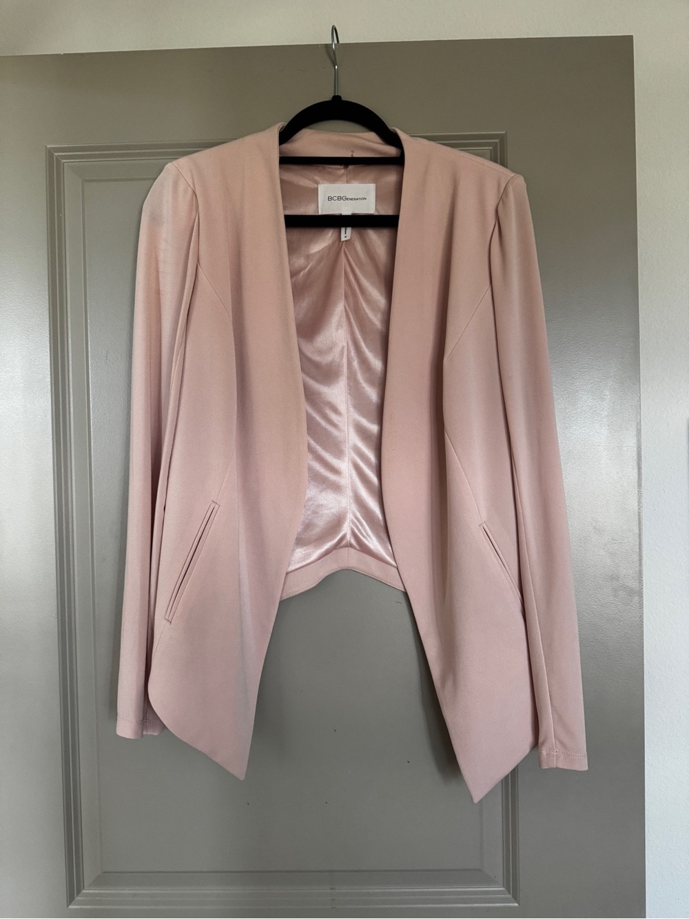 BCBGeneration Blush Pink Open-Front Draped Blazer
